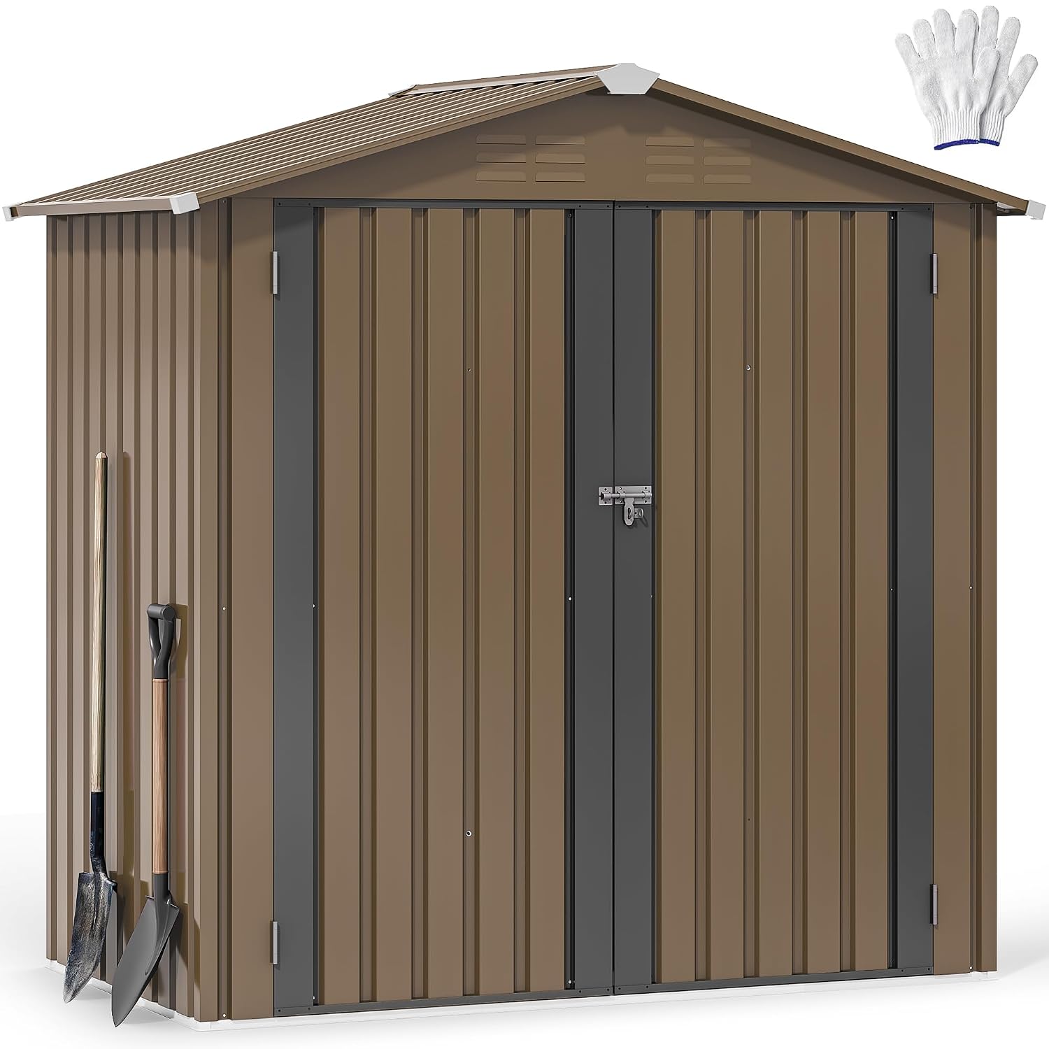 Gardening Tools In - 6x4ft Metal Outdoor Storage Shed, Waterproof