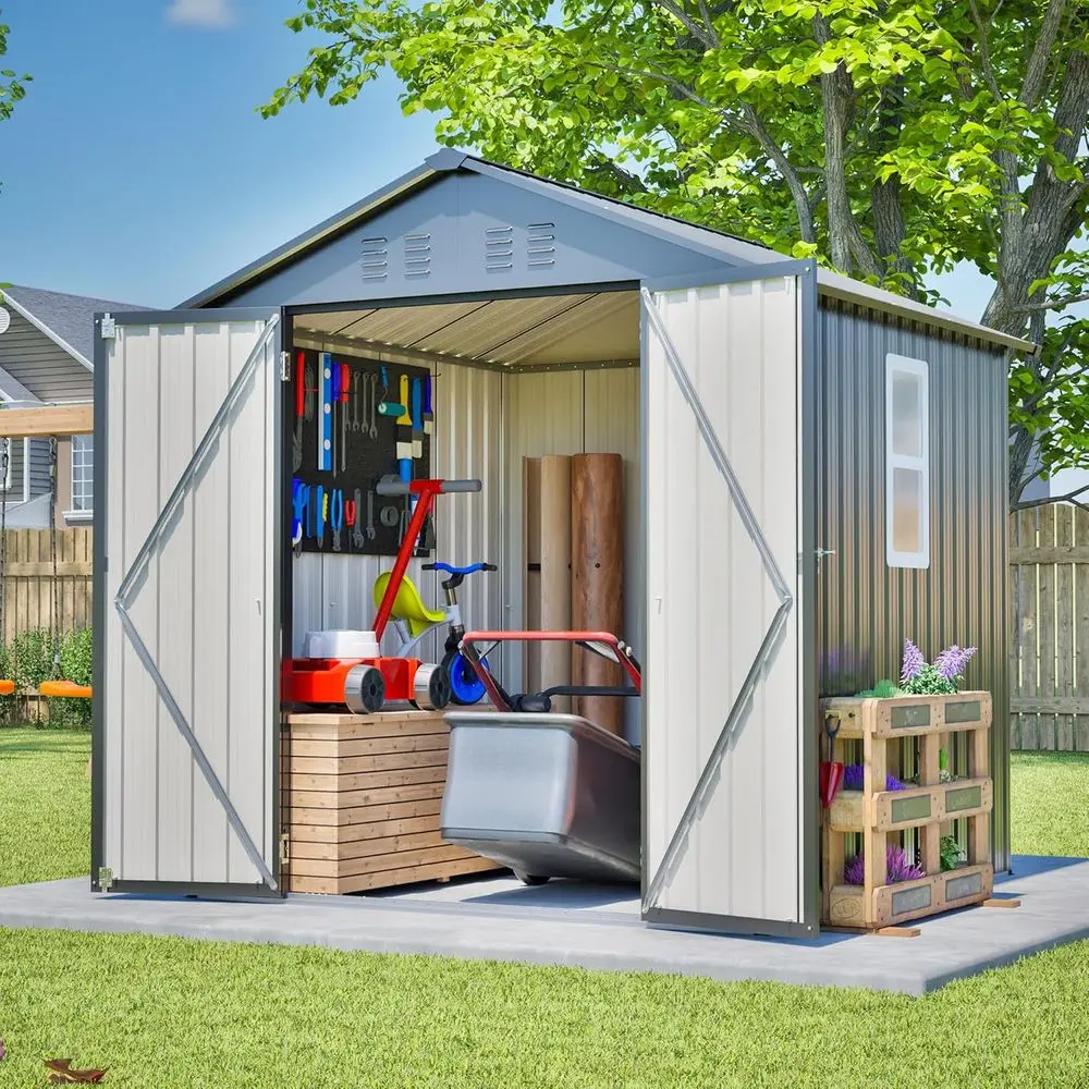 Gardening Tools In - 6x6 Galvanized Steel Outdoor Storage Shed